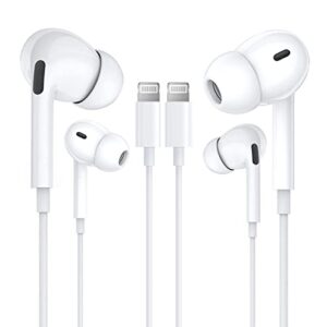 WASABI MANGO 2 Pack iPhone Earbuds Wired [Apple MFi Certified] Headphones with Lightning Connector Compatible 13/12/11/X/SE/8/7, Support All iOS System(Built-in Microphone & Volume Control), White-2