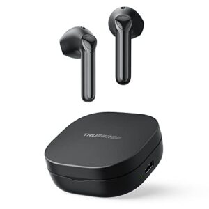 wireless earbuds truefree a1 bluetooth 5.0 headphones wireless earphones with 4 mics, immersive stereo sound by 14.2mm driver, enc for clear calls, usb-c charge, 18 hours of playtime, single/twin mode