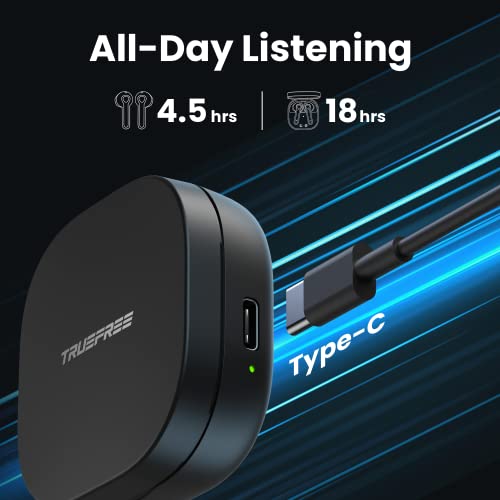 Wireless Earbuds Truefree A1 Bluetooth 5.0 Headphones Wireless Earphones with 4 Mics, Immersive Stereo Sound by 14.2mm Driver, ENC for Clear Calls, USB-C Charge, 18 Hours of Playtime, Single/Twin Mode