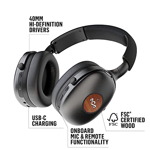 House of Marley Positive Vibration XL ANC: Noise Cancelling Over-Ear Headphones with Microphone, Wireless Bluetooth Connectivity, and 26 Hours of Playtime