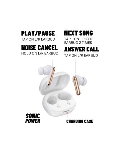 SonicPower Noise Cancelling Earbuds, Premium Quality Sound & Materials, Stylish Metallic Finish, Portable Charging Case, Long Battery Life, 2 Color Options