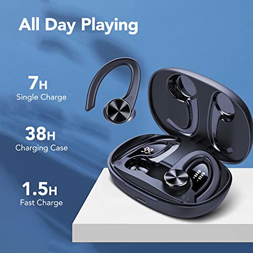Bluetooth Headphones, Ear Buds Wireless Bluetooth Earbuds with Deep Bass, 45H Playtime, Bluetooth 5.3 Earbuds with LED Display, Built-in Mic, IPX7 Waterproof Over Ear Earphones for Sports Running