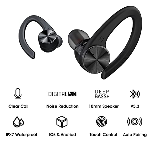 Bluetooth Headphones, Ear Buds Wireless Bluetooth Earbuds with Deep Bass, 45H Playtime, Bluetooth 5.3 Earbuds with LED Display, Built-in Mic, IPX7 Waterproof Over Ear Earphones for Sports Running