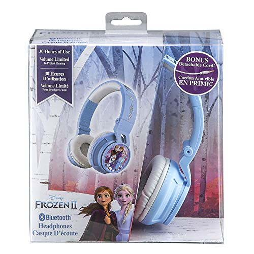 eKids Frozen 2 Wireless Bluetooth Portable Kids Headphones with Microphone, Volume Reduced to Protect Hearing Rechargeable Battery, Adjustable Kids Headband for School Frustration Free Packaging