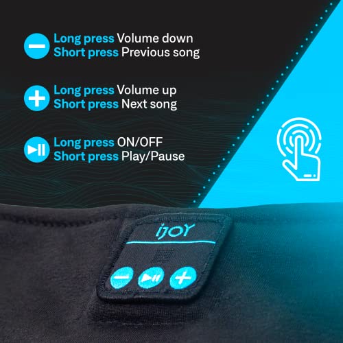 iJoy Sleep Band Bluetooth Headphones- Bluetooth Headband Headphones with Built in Controls and Slim Side Speakers- Bluetooth Sleep Headphones for Side Sleepers- Sleeping Headphones Wireless Bluetooth