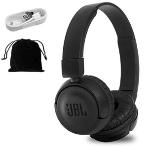 jbl t460bt – on-ear wireless bluetooth headphones, extra bass with 11 hours playtime & mic – includes bonus extended charging cable and velvet storage pouch – black
