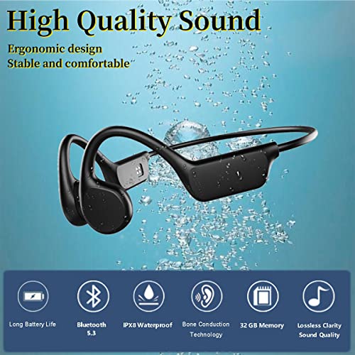 Bone Conduction Headphones - IPX8 Waterproof Swimming Headphones with Built-in MP3 Player 32G Memory, Bluetooth 5.3 Open Ear Headset, Suitable for Swimming, Running, Cycling and More Activities