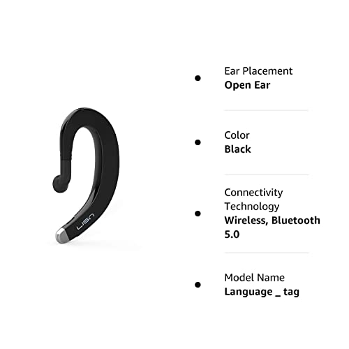 LISN Ear-Hook Bluetooth Headphone, Wireless Single Ear Bluetooth Headset with Mic, Ultra-Light Painless Bluetooth Earpiece 8-10 Hrs Playtime for Cell Phone (Black)