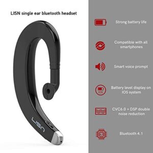 LISN Ear-Hook Bluetooth Headphone, Wireless Single Ear Bluetooth Headset with Mic, Ultra-Light Painless Bluetooth Earpiece 8-10 Hrs Playtime for Cell Phone (Black)