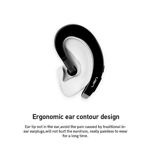 LISN Ear-Hook Bluetooth Headphone, Wireless Single Ear Bluetooth Headset with Mic, Ultra-Light Painless Bluetooth Earpiece 8-10 Hrs Playtime for Cell Phone (Black)