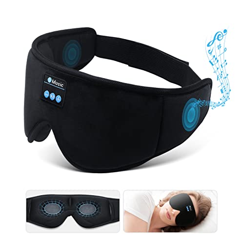 Bluetooth 3D Eye Mask for Sleeping, Sleep Mask with Wireless Headphones Wireless Music Sleeping Eye Mask Washable Earbuds for Side Sleeper, Air Travel, Office Nap, Meditation (Black)