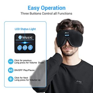 Bluetooth 3D Eye Mask for Sleeping, Sleep Mask with Wireless Headphones Wireless Music Sleeping Eye Mask Washable Earbuds for Side Sleeper, Air Travel, Office Nap, Meditation (Black)