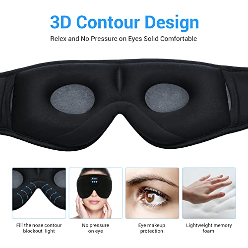 Bluetooth 3D Eye Mask for Sleeping, Sleep Mask with Wireless Headphones Wireless Music Sleeping Eye Mask Washable Earbuds for Side Sleeper, Air Travel, Office Nap, Meditation (Black)