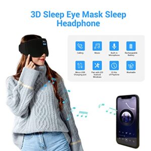 Bluetooth 3D Eye Mask for Sleeping, Sleep Mask with Wireless Headphones Wireless Music Sleeping Eye Mask Washable Earbuds for Side Sleeper, Air Travel, Office Nap, Meditation (Black)