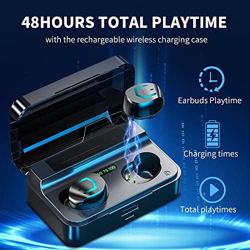 Wireless Earbuds,Bluetooth 5.3 Headphones 50H Playtime LED Power Display Earphone Stereo Sound Deep Bass Crystal-Clear Calls Headset with Charging Case for Workout/Home/Office/Gym,Asnrc Ear Buds,Black