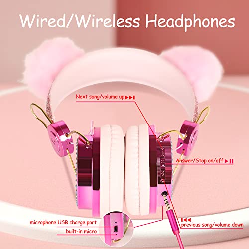 SVYHUOK Unicorn Kids Bluetooth Headphones for Girls, Wireless Headset with Microphone for Teens, Safe Volume Limited 85db POM Cat Ear Over-Ear HD with Mic for School/Tablet/Birthday Xmas Gift