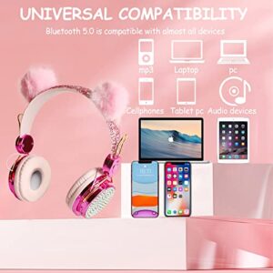 SVYHUOK Unicorn Kids Bluetooth Headphones for Girls, Wireless Headset with Microphone for Teens, Safe Volume Limited 85db POM Cat Ear Over-Ear HD with Mic for School/Tablet/Birthday Xmas Gift