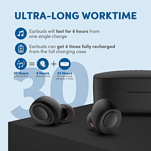 Hntmao True Wireless Earbuds, IPX6 Waterproof Bluetooth Earbuds, 30H Cyclic Playtime Headphones with Charging Case and mic for iPhone Android, in-Ear Stereo Earphones Headset for Sport Black