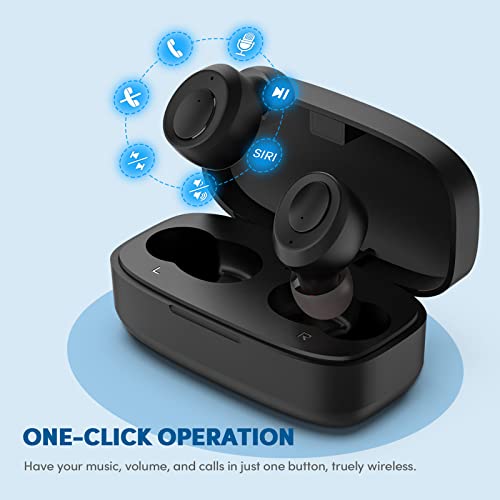 Hntmao True Wireless Earbuds, IPX6 Waterproof Bluetooth Earbuds, 30H Cyclic Playtime Headphones with Charging Case and mic for iPhone Android, in-Ear Stereo Earphones Headset for Sport Black