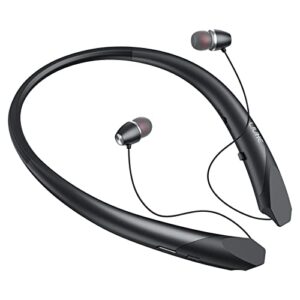 nvoperang bluetooth headphones neckband, wireless bluetooth headset with retractable earbuds cvc 8.0 noise cancelling stereo sweatproof earphones with mic for gym running, office (black)