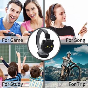 YLFASHION Black Cat Cartoon Headphone Wireles FM Headset Music Stereo Headphones Kid's Headphone Over Ear for The Study(Black cat)