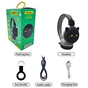 YLFASHION Black Cat Cartoon Headphone Wireles FM Headset Music Stereo Headphones Kid's Headphone Over Ear for The Study(Black cat)