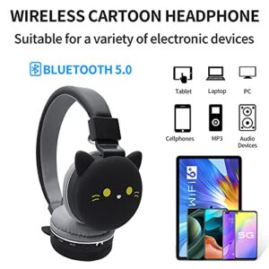 YLFASHION Black Cat Cartoon Headphone Wireles FM Headset Music Stereo Headphones Kid's Headphone Over Ear for The Study(Black cat)