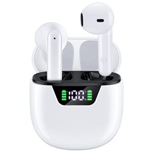 wireless earbuds bluetoth headphones 35hrs battery life with wireless charging case, ipx7 waterproof tws semi-in-ear earphones clear call power display built-in mic stereo headset for iphone/android