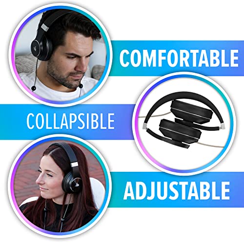 DefenderShield EMF-Free Over-Ear Adult Headphones - Universal Air Tube Wired Crystal Clear Stereo Headset with Microphone & Volume Control - Compatible with iPhone, Galaxy, iPad & Other Audio Devices