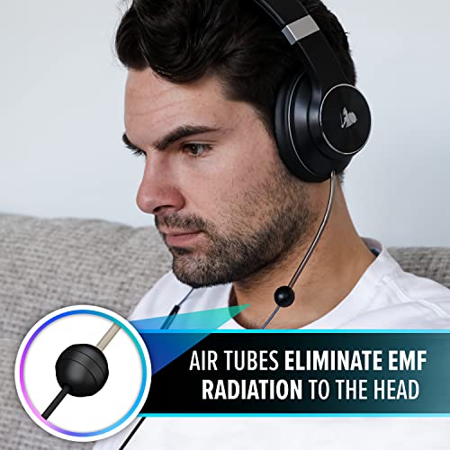 DefenderShield EMF-Free Over-Ear Adult Headphones - Universal Air Tube Wired Crystal Clear Stereo Headset with Microphone & Volume Control - Compatible with iPhone, Galaxy, iPad & Other Audio Devices