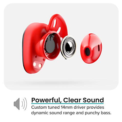 Cleer Goal Sport True Wireless Earbuds with 20 Hour Battery, for Workout and Exercise, Water and Sweat Resistant, Touch Controls, and High Audio Quality and Bass, Black/Red