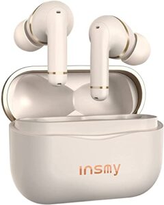 insmy wireless earbuds, hybrid active noise cancelling earphones 6 mics for clear calls authentic audio big bass, 36h playtime bluetooth in-ear headphones anc/ambient mode upgraded (oat white)