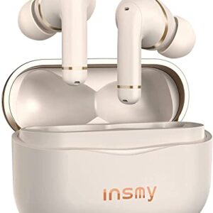 INSMY Wireless Earbuds, Hybrid Active Noise Cancelling Earphones 6 Mics for Clear Calls Authentic Audio Big Bass, 36H Playtime Bluetooth in-Ear Headphones ANC/Ambient Mode Upgraded (Oat White)