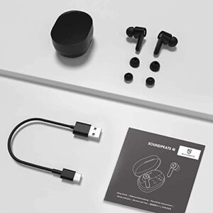 SoundPEATS Q True Wireless Earbuds Bluetooth 5.0 Headphones, in-Ear Stereo Earphones with 4-Mic, 10mm Driver, Wireless Charging, Premium Sound, Touch Control, Single/Twin Mode, 21 Hours