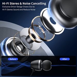 Neckband Bluetooth Headphones, Retractable Earbuds Wireless Headset Sports Noise Cancelling Stereo Earphones with Microphone Compatible with iPhone, Android, Samsung, iPad, PC (Black)
