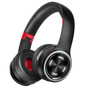 picun p26 bluetooth headphones over ear 80h playtime hi-fi stereo wireless headphones deep bass foldable wired/wireless/tf for cell phone/pc bluetooth 5.0 wireless headset with mic (black red)
