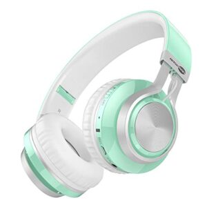 baseman wireless headphones over ear, long battery life deep bass bluetooth headphones with microphone wireless and wired headset for computer iphone teens girls women school travel – green