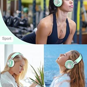 BASEMAN Wireless Headphones Over Ear, Long Battery Life Deep Bass Bluetooth Headphones with Microphone Wireless and Wired Headset for Computer iPhone Teens Girls Women School Travel - Green