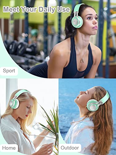 BASEMAN Wireless Headphones Over Ear, Long Battery Life Deep Bass Bluetooth Headphones with Microphone Wireless and Wired Headset for Computer iPhone Teens Girls Women School Travel - Green