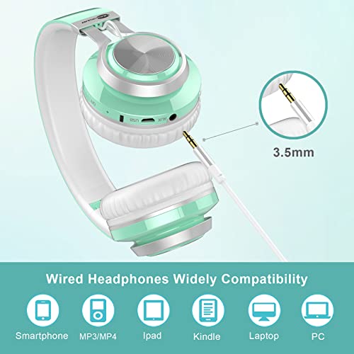 BASEMAN Wireless Headphones Over Ear, Long Battery Life Deep Bass Bluetooth Headphones with Microphone Wireless and Wired Headset for Computer iPhone Teens Girls Women School Travel - Green