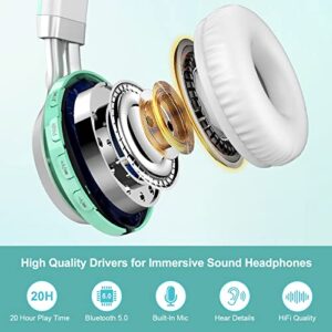 BASEMAN Wireless Headphones Over Ear, Long Battery Life Deep Bass Bluetooth Headphones with Microphone Wireless and Wired Headset for Computer iPhone Teens Girls Women School Travel - Green