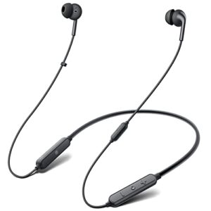 233621 wave bluetooth neckband headphones, 15 hrs playtime stereo wireless earbuds with cvc 8.0 call noise cancellation microphone, 10.7 mm drivers, ipx5 ​waterproof & skin-friendly (black)