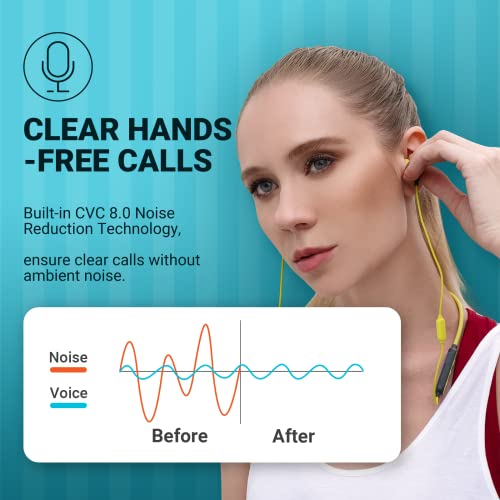 233621 Wave Bluetooth Neckband Headphones, 15 Hrs Playtime Stereo Wireless Earbuds with CVC 8.0 Call Noise Cancellation Microphone, 10.7 mm Drivers, IPX5 ​Waterproof & Skin-Friendly (Black)