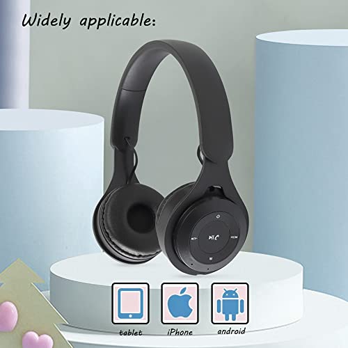 Kids Bluetooth Headphones, On-Ear Wireless Bluetooth 5.0 Headsets, Comfortable Protein Earpad & Folding Storage, Stereo Shock Bass Headphones with Mic for Learning Online Lessons Music Game (Black)