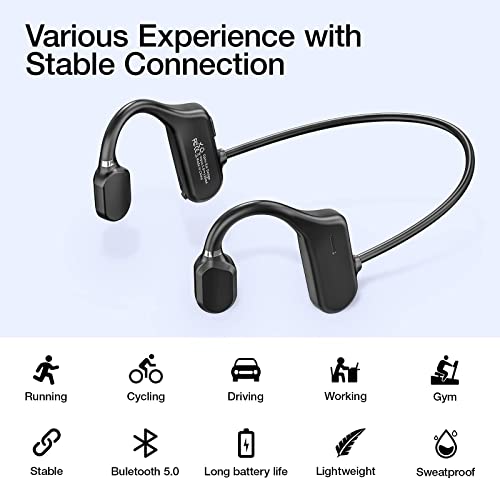 Open-Ear Headphones, Wireless Air Conduction Headphones Lightweight Sweatproof Bluetooth Sports Headset with Mic Answer Phone Call Music for Running, Hiking, Driving, Bicycling (Black)