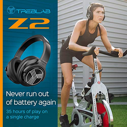 TREBLAB Z2 | Over Ear Workout Headphones with Microphone | Bluetooth 5.0, Active Noise Cancelling (ANC) | Up to 35H Battery Life | Wireless Headphones for Sport, Workout, Running, Gym (Black)(Renewed)