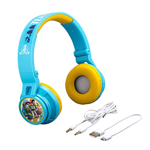 eKids Toy Story 4 Kids Bluetooth Headphones, Wireless Headphones with Microphone Includes Aux Cord, Volume Reduced Kids Foldable Headphones for School, Home, or Travel