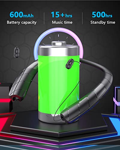 Bluenin Bluetooth Headphones Speaker 2 in 1,Neckband Bluetooth Headphones Retractable Earbuds with Built-in TF Card,Wireless Wearable Speaker Sweatproof Headset with Mic (Black)