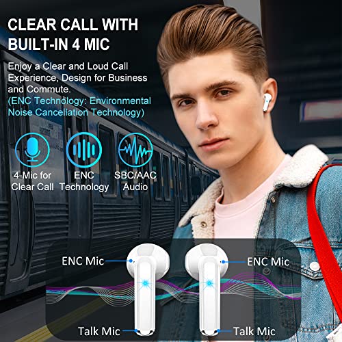 Wireless Earbud, Bluetooth 5.3 Headphones 2022 Bluetooth Earbud with 4 ENC Mics, Wireless Earphones in Ear Noise Cancelling Wireless Headphons Deep Bass IP7 Waterproof Ear Buds for iOS Android USB-C