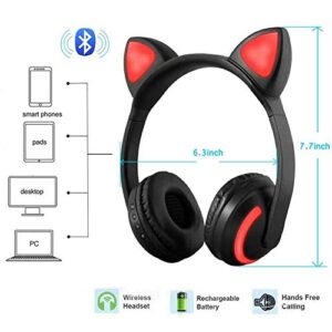 Luckyu Wireless Bluetooth Cat Ear Headphones with Mic 7 Colors LED Light Flashing Glowing On-Ear Stereo Headset Compatible with Smartphones PC Tablet